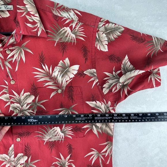 Batik Bay Red Floral Print Short Sleeve Button Up Collared Hawaiian Shirt Large - Picture 10 of 11
